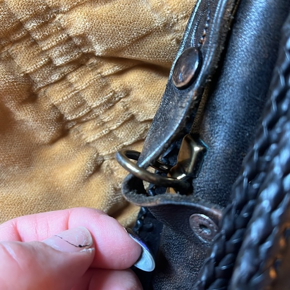 Vintage Black Leather Hand-tooled Purse Detachable Leather Handle and ChainStrap - Picture 11 of 12